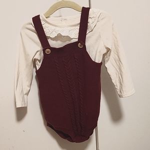 Cat & Jack Baby Girl Burgundy Cable Knit Sweater Bubble Romper